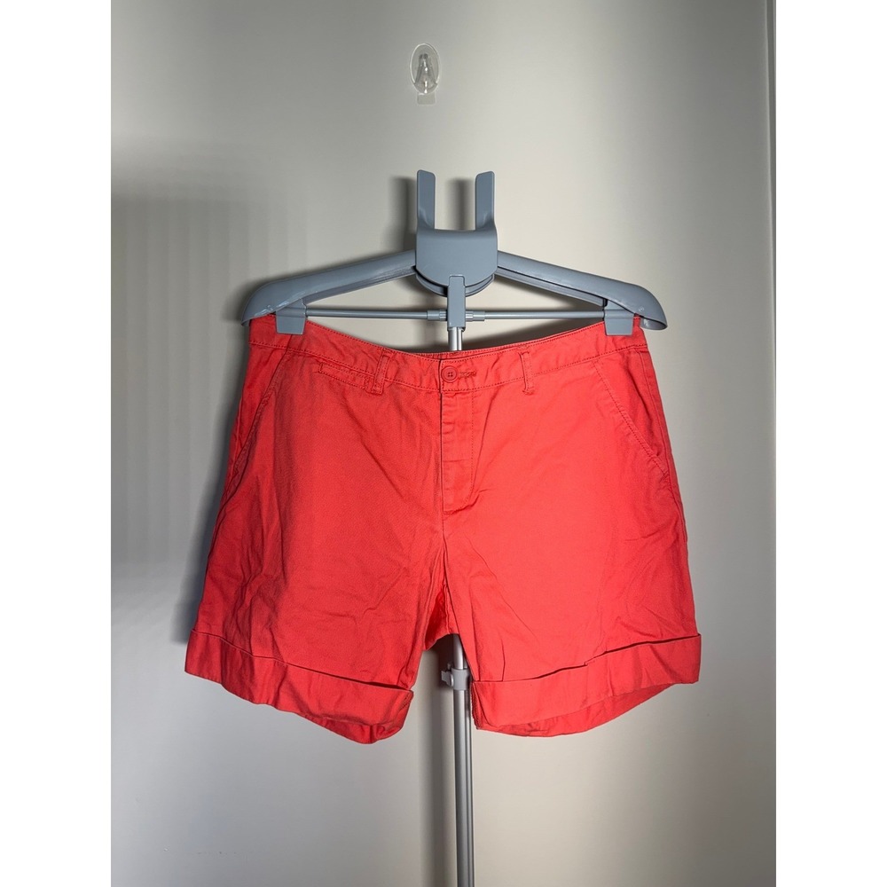 Faded Glory Womens Coral Pink Chino Shorts Cuffed Cotton Size 12 RN78096